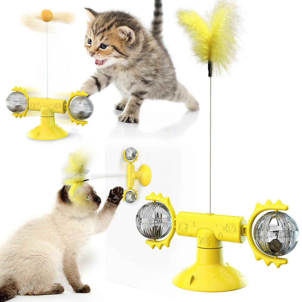 Cat Toy Relief Suction Cup Windmill With Replacement Cat Teaser Set