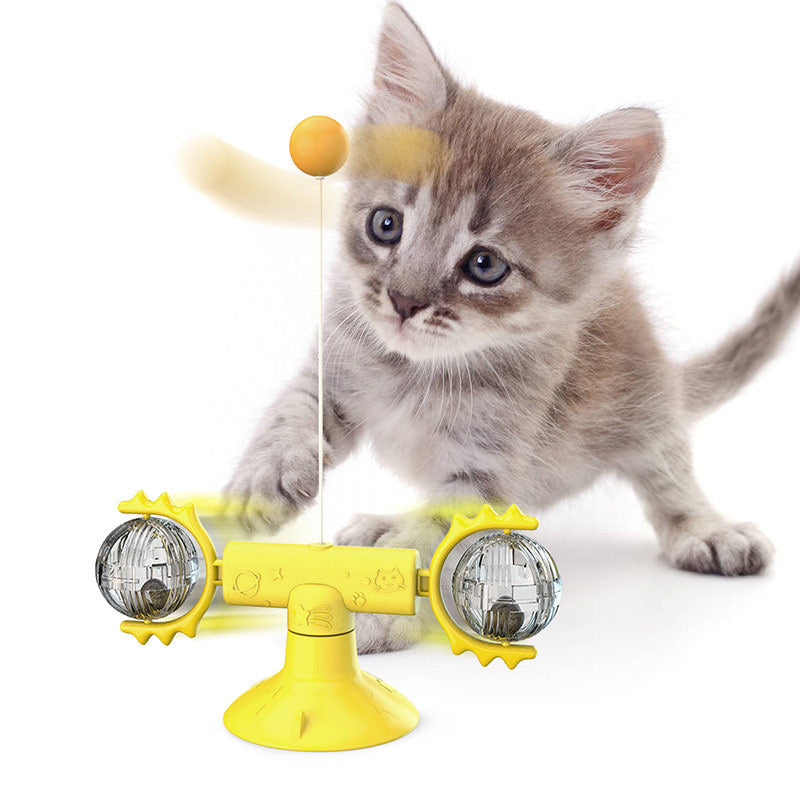 Cat Toy Relief Suction Cup Windmill With Replacement Cat Teaser Set