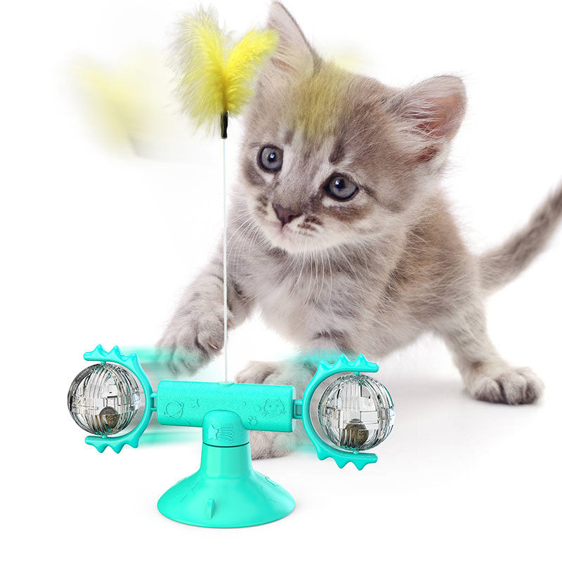 Cat Toy Relief Suction Cup Windmill With Replacement Cat Teaser Set