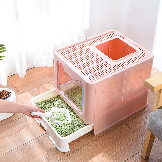 Cat Litter Box Folding Fully Enclosed Forward Top-Out Drawer