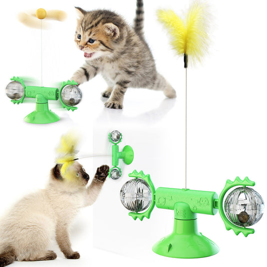 Cat Toy Relief Suction Cup Windmill With Replacement Cat Teaser Set