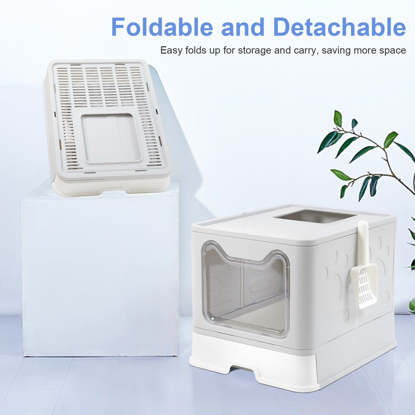 Large Space Foldable Cat Litter Box with Front Entry