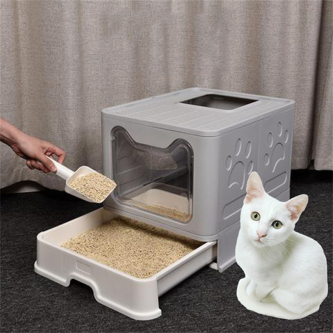 Large Space Foldable Cat Litter Box with Front Entry