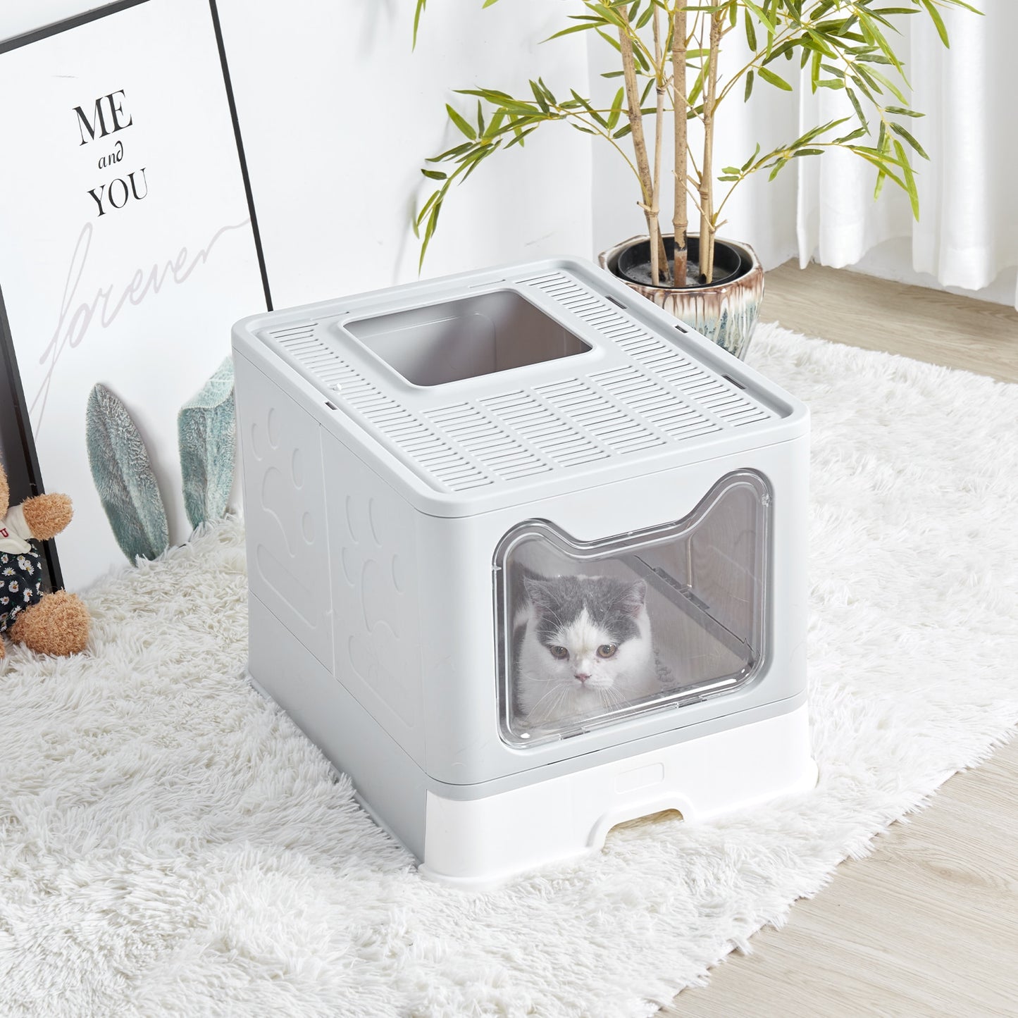 Large Space Foldable Cat Litter Box with Front Entry