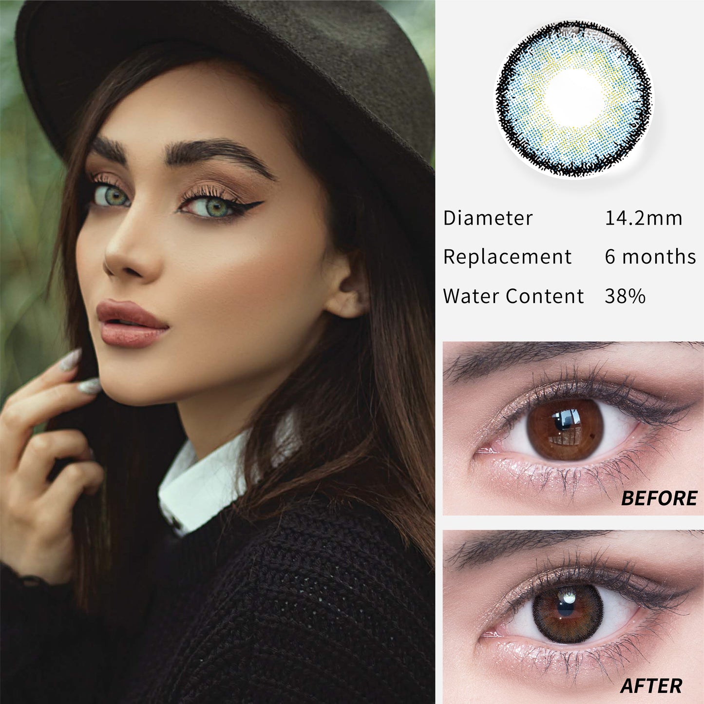 1Pcs FDA Certificate Eyes Colorful Contact Lenses - Vibrancy blue