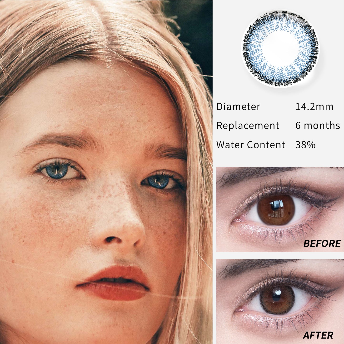 1Pcs FDA Certificate Eyes Colorful Contact Lenses - Bohemian bright grey