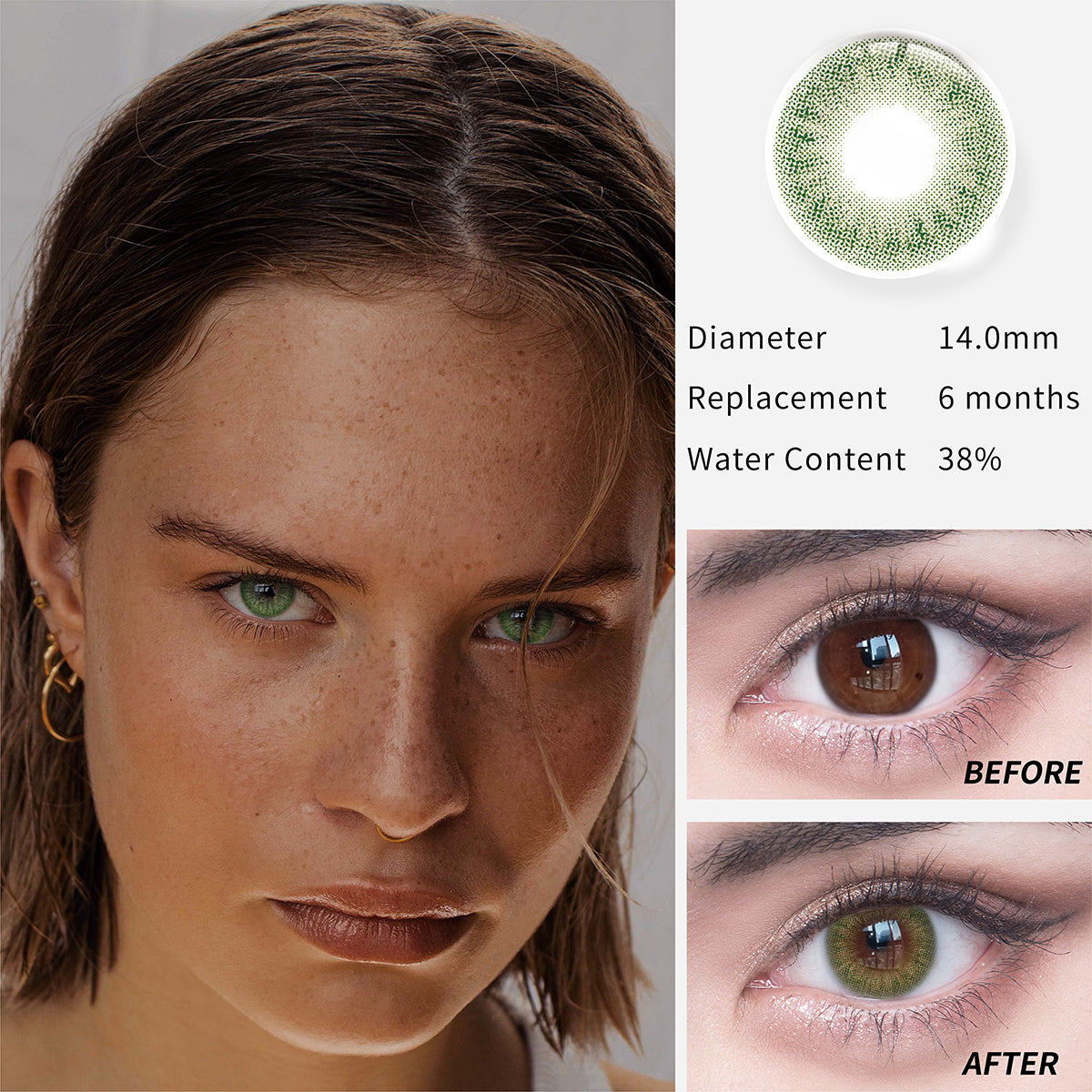 1Pcs FDA Certificate Eyes Colorful Contact Lenses - Nile green