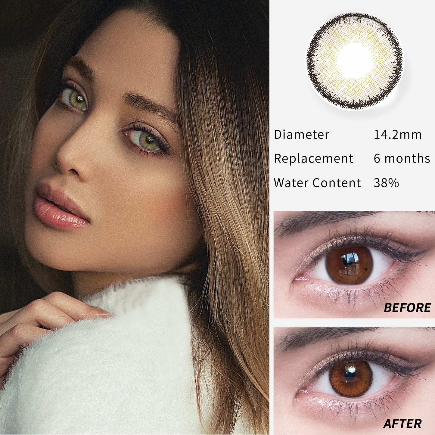 1Pcs FDA Certificate Eyes Colorful Contact Lenses - Vibrancy brown