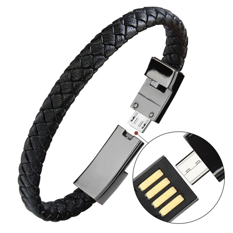 Portable Leather Mini Micro USB Bracelet Charger Cable