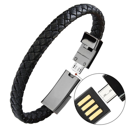 Tragbares Mini-Micro-USB-Armband-Ladekabel aus Leder