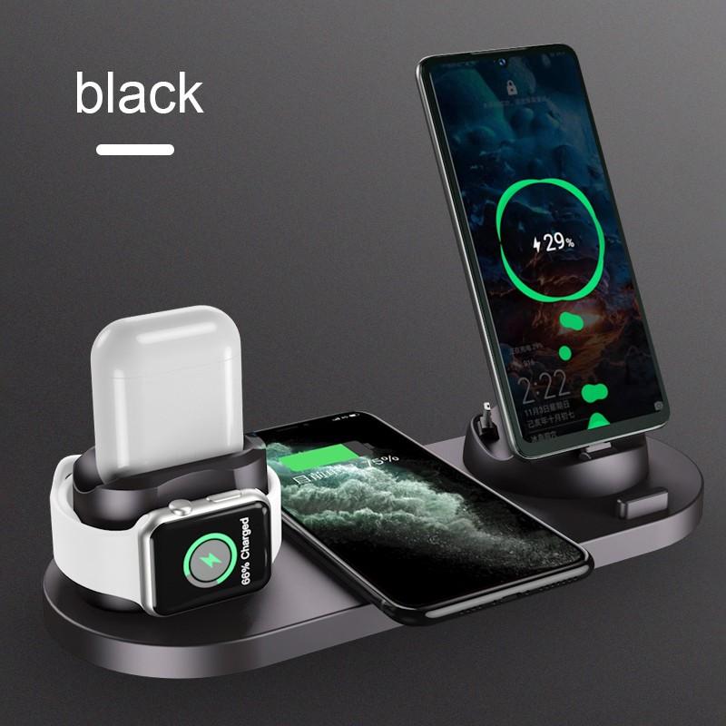 6 in 1 Wireless Charger Dock Station for iPhone/Android/Type-C USB Phones For Apple Watch AirPods