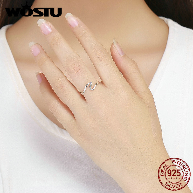 100% Sterling Silver Wave Finger Rings for Women