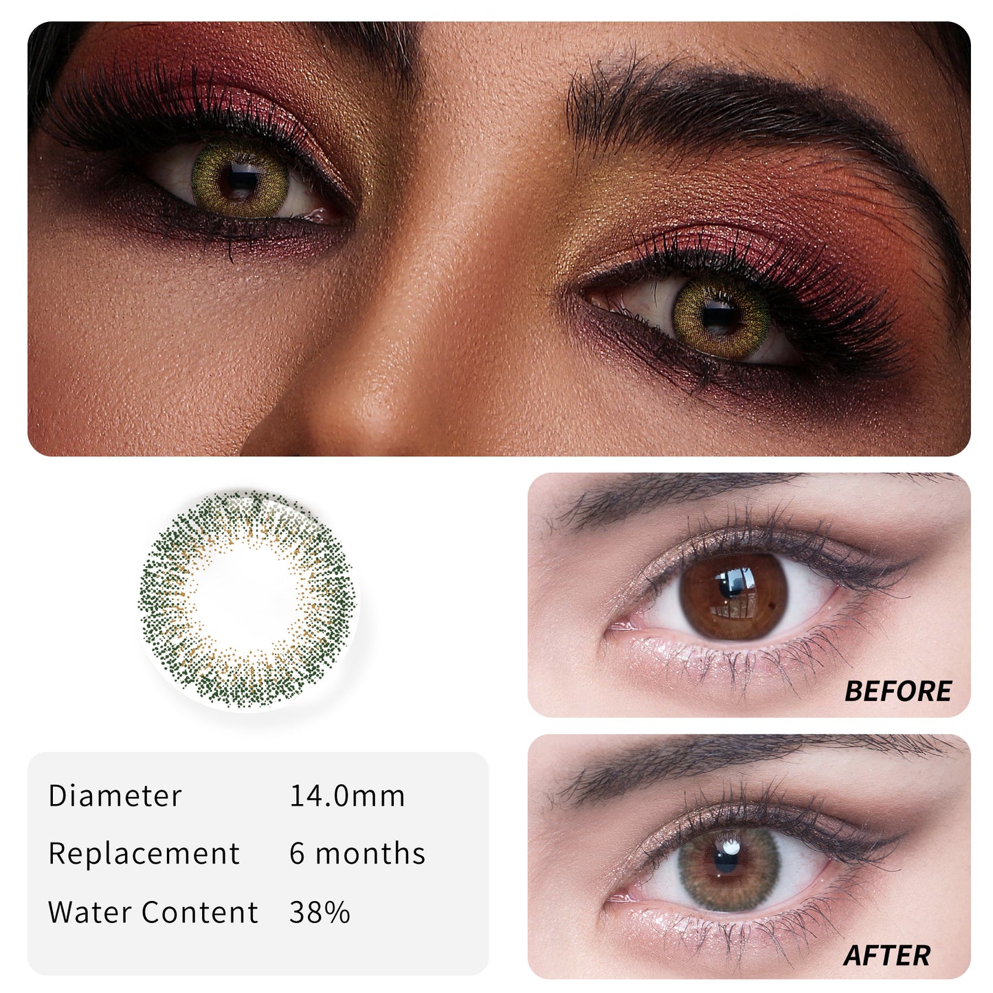  1Pcs FDA Certificate Eyes Colorful Contact Lenses - BABYSBREATH GREEN