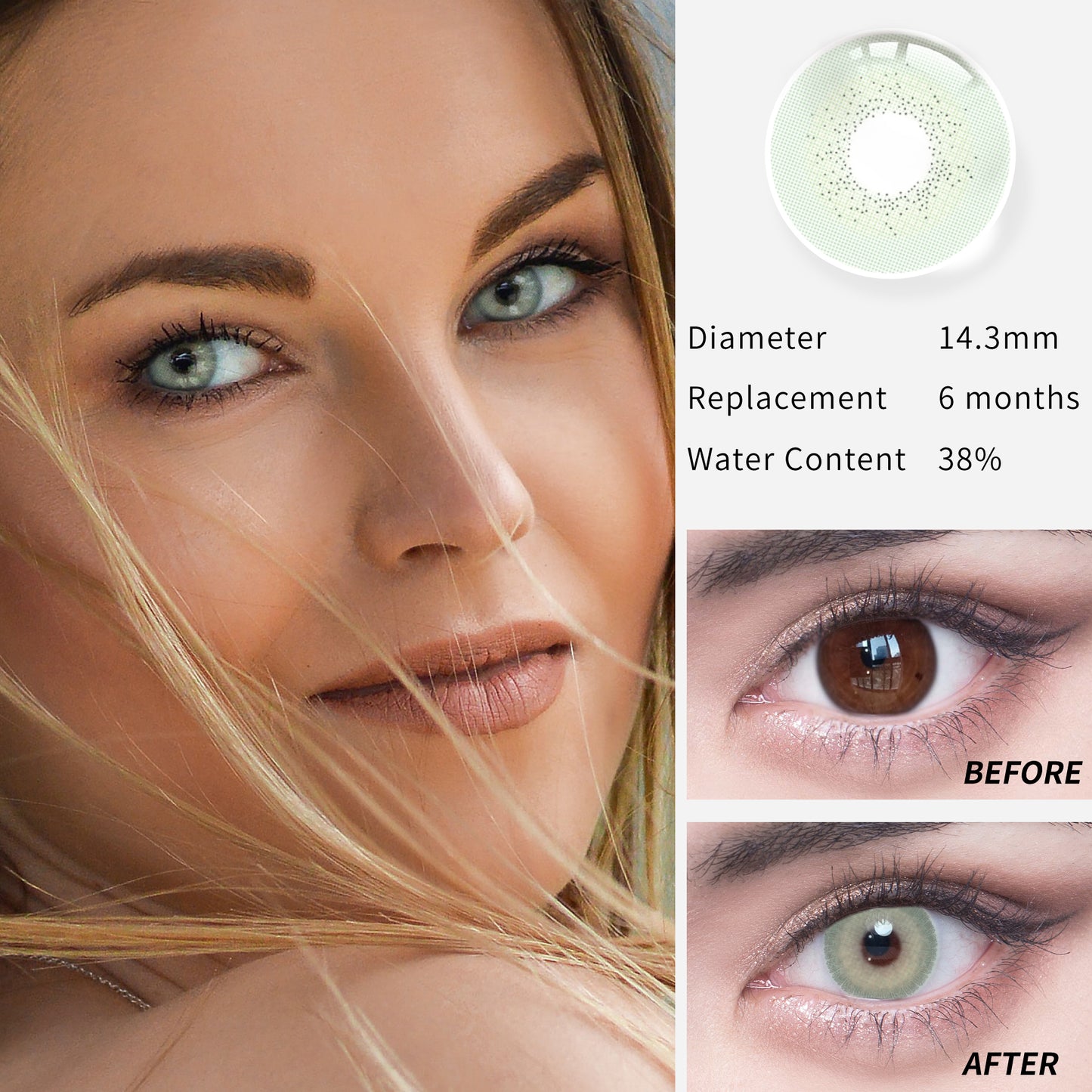 1Pcs FDA Certificate Eyes Colorful Contact Lenses - Nile light green