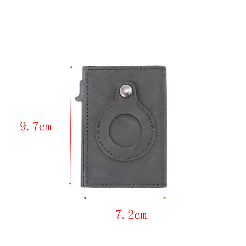 Leather Sliding Wallet Credit Card Holder With Air Tag Protective Sleeve