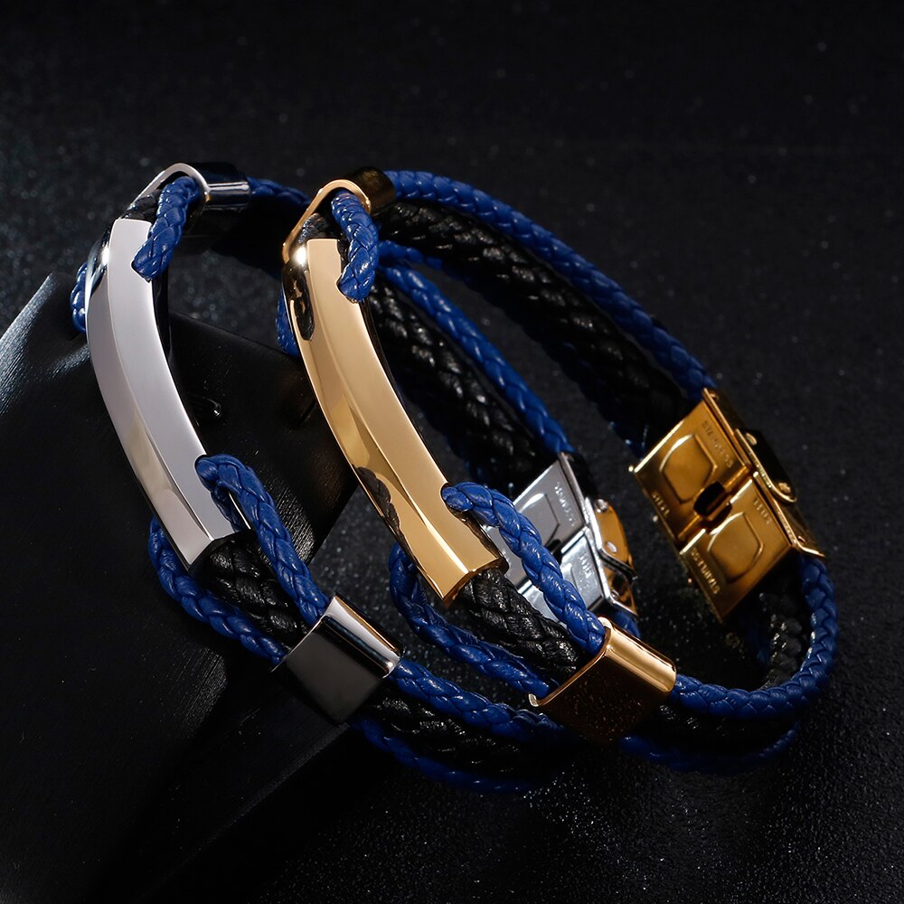 Three-tier Layer Blue Leather Bracelet (068)