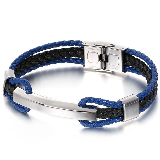 Three-tier Layer Blue Leather Bracelet (068)
