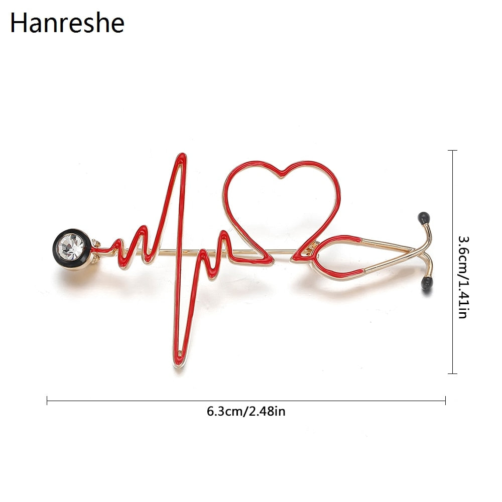 Stethoscope Electrocardiogram Heart Shaped Brooch