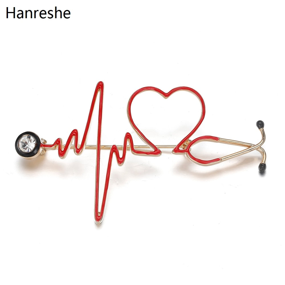 Stethoscope Electrocardiogram Heart Shaped Brooch