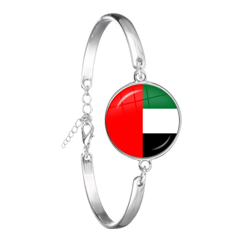 Malta Zambia Zimbabwe Latvia Armenia Azerbaijan Saudi Arabia UAE Morocco National Flag Glass Cabochon Chain Bracelet