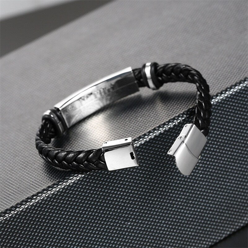 Black Braid Woven Leather Bracelet (009)
