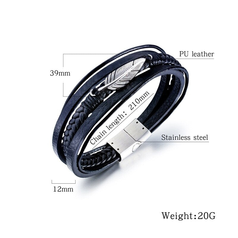 Multilayer Feather Leather Bracelet (037)
