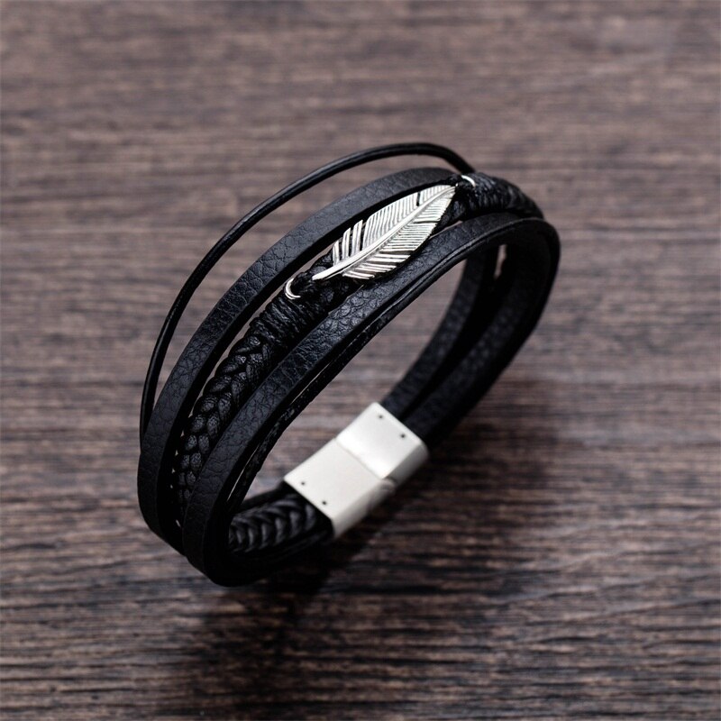 Multilayer Feather Leather Bracelet (037)