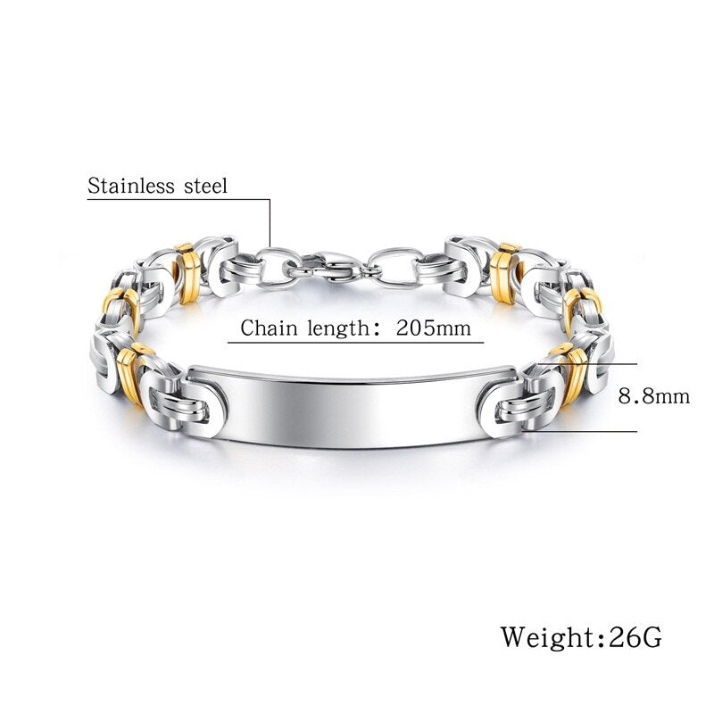 AZIZ BEKKAOUI Gold Engrave Name Bracelet Health Bracelet Men's Magnetic Stainless Steel Bracelets & Bangles Male Jewelry