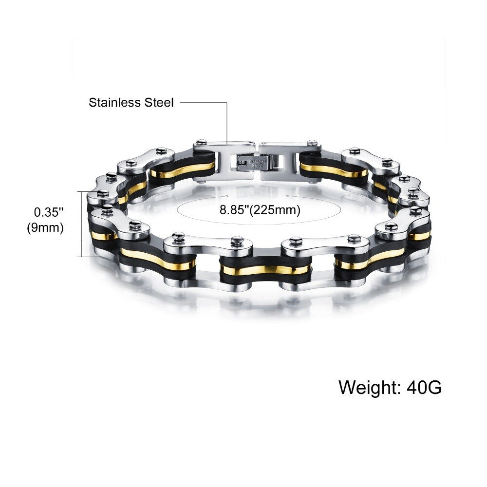 9MM Wide Gold Color Bicycle Chain Bracelet (024)
