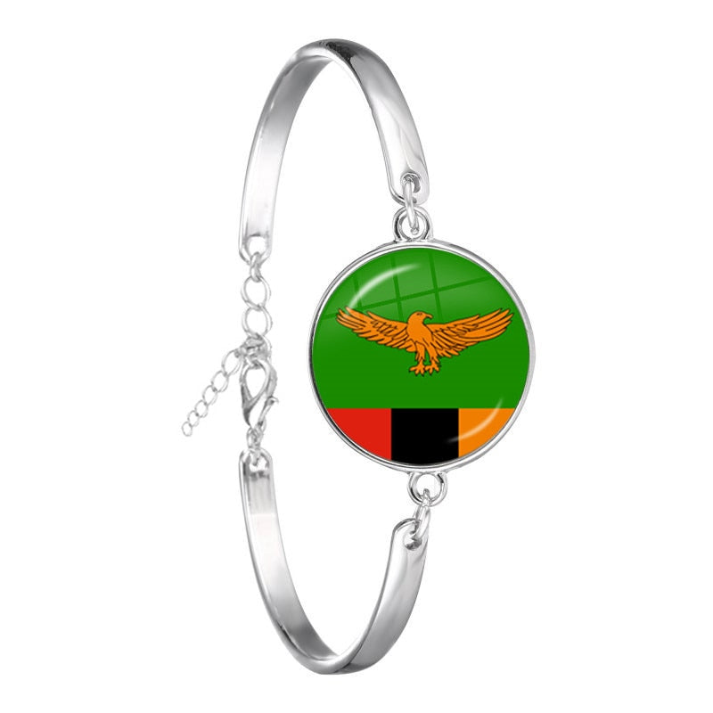 Malta Zambia Zimbabwe Latvia Armenia Azerbaijan Saudi Arabia UAE Morocco National Flag Glass Cabochon Chain Bracelet