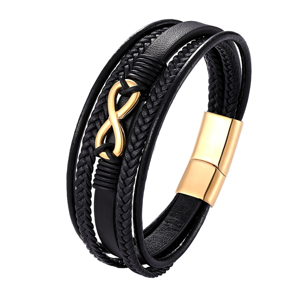 NewMulti-Layer Genuine Leather 8 words Bracelet (079)