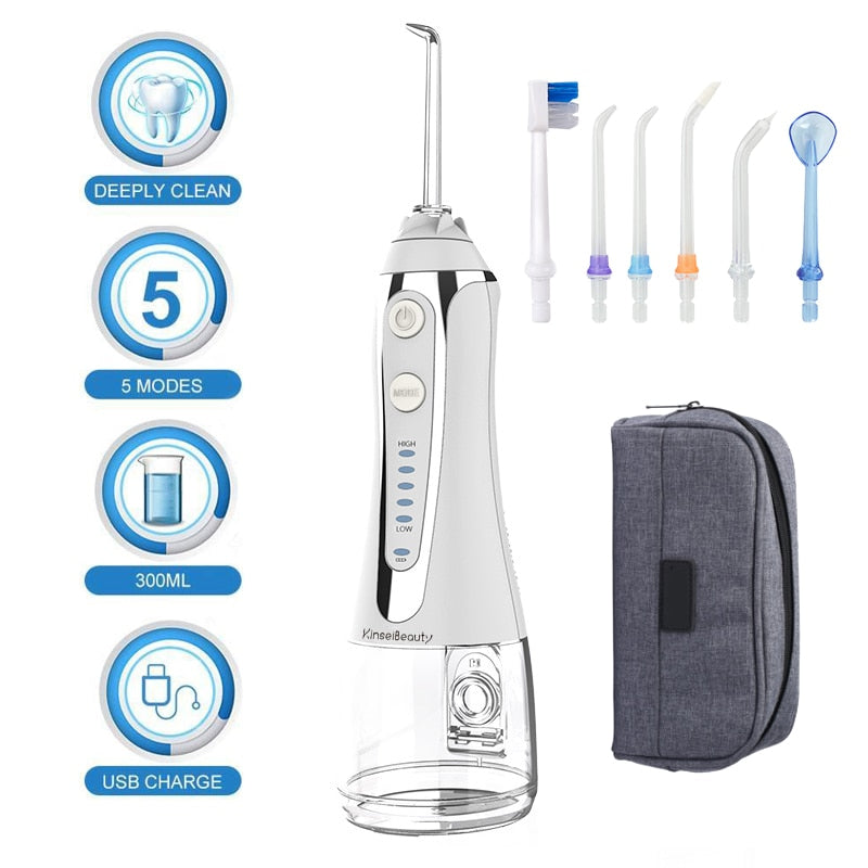 5 Modes Oral Irrigator 300ml Portable Water Dental Flosser Dental Teeth Cleaner USB Rechargeable