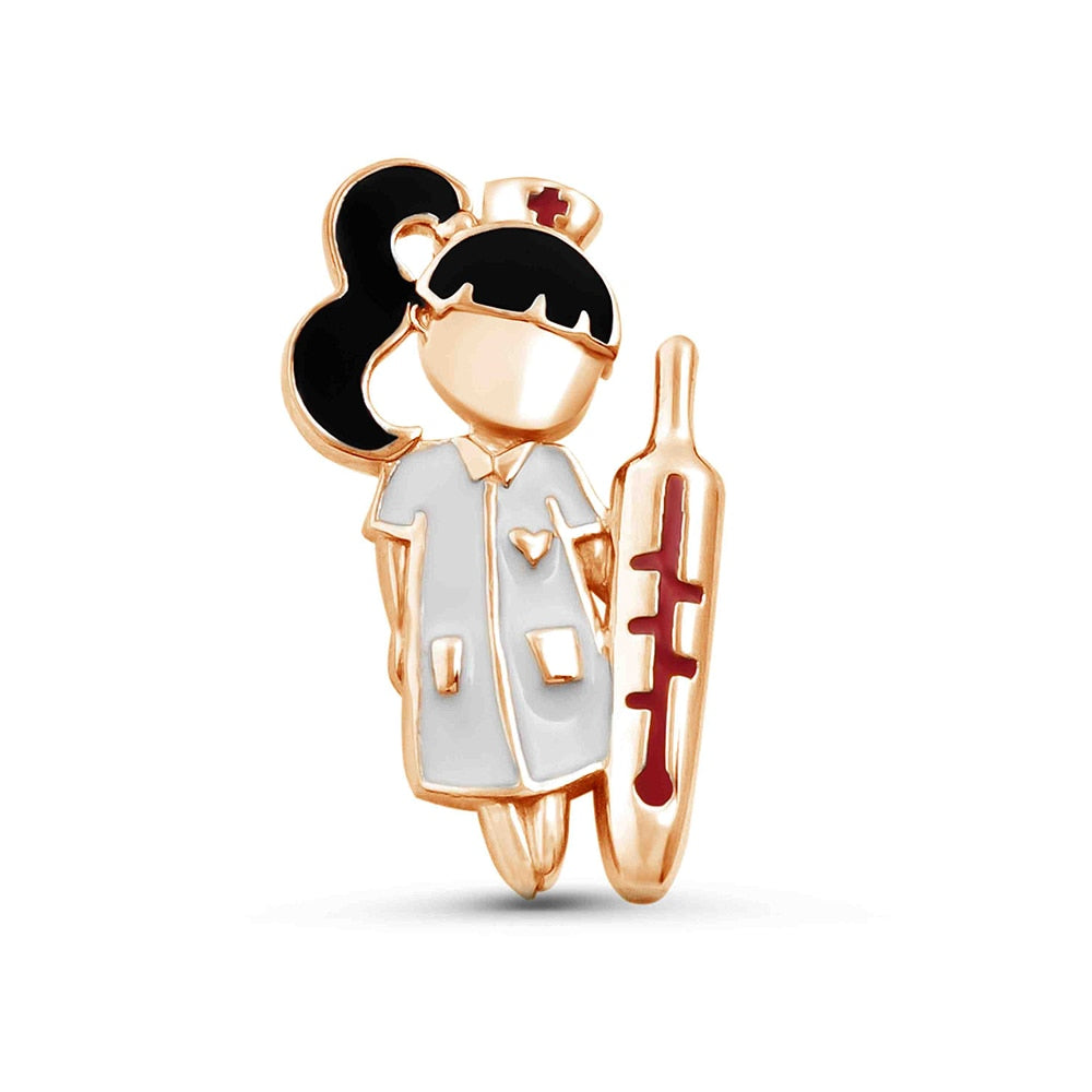 Cute Nurse and Thermometer Enamel Brooch