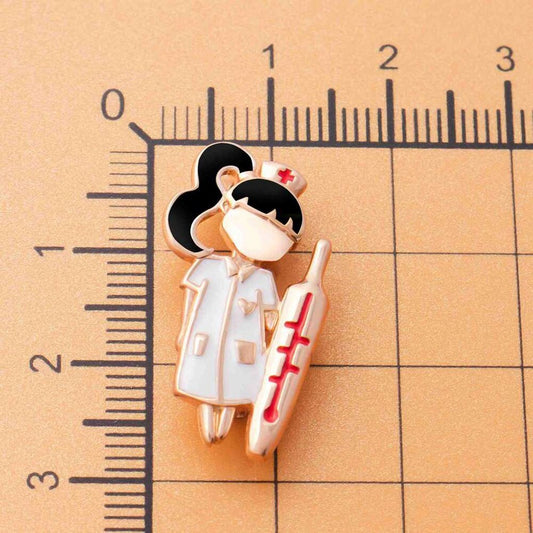 Cute Nurse and Thermometer Enamel Brooch